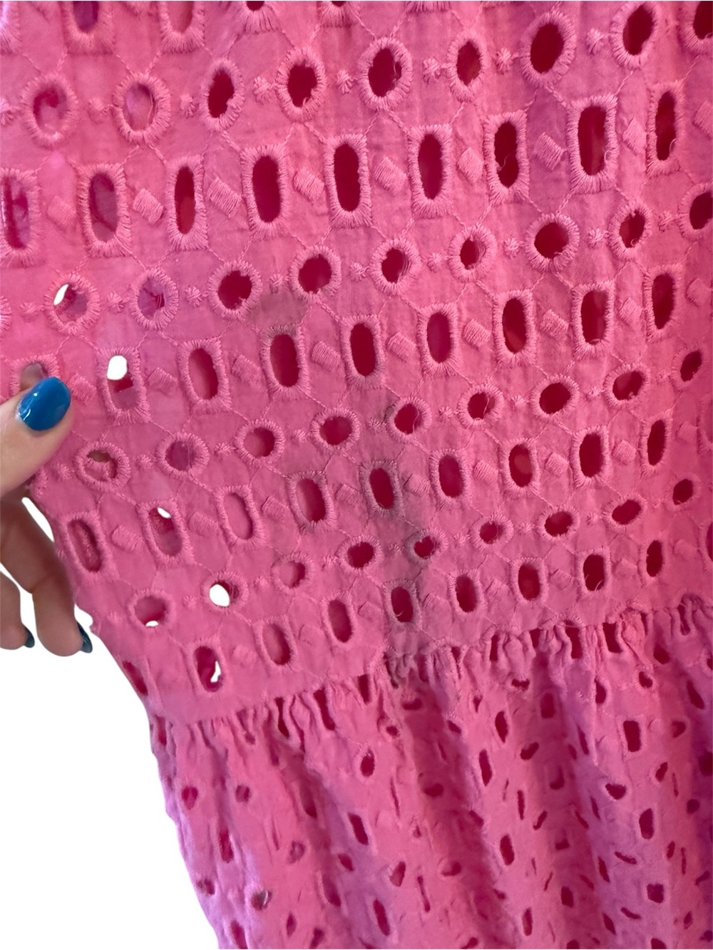 Anthropologie Somerset Pink Eyelet Maxi Summer Smocked Tiered cotton Dress 1X - Picture 5 of 6